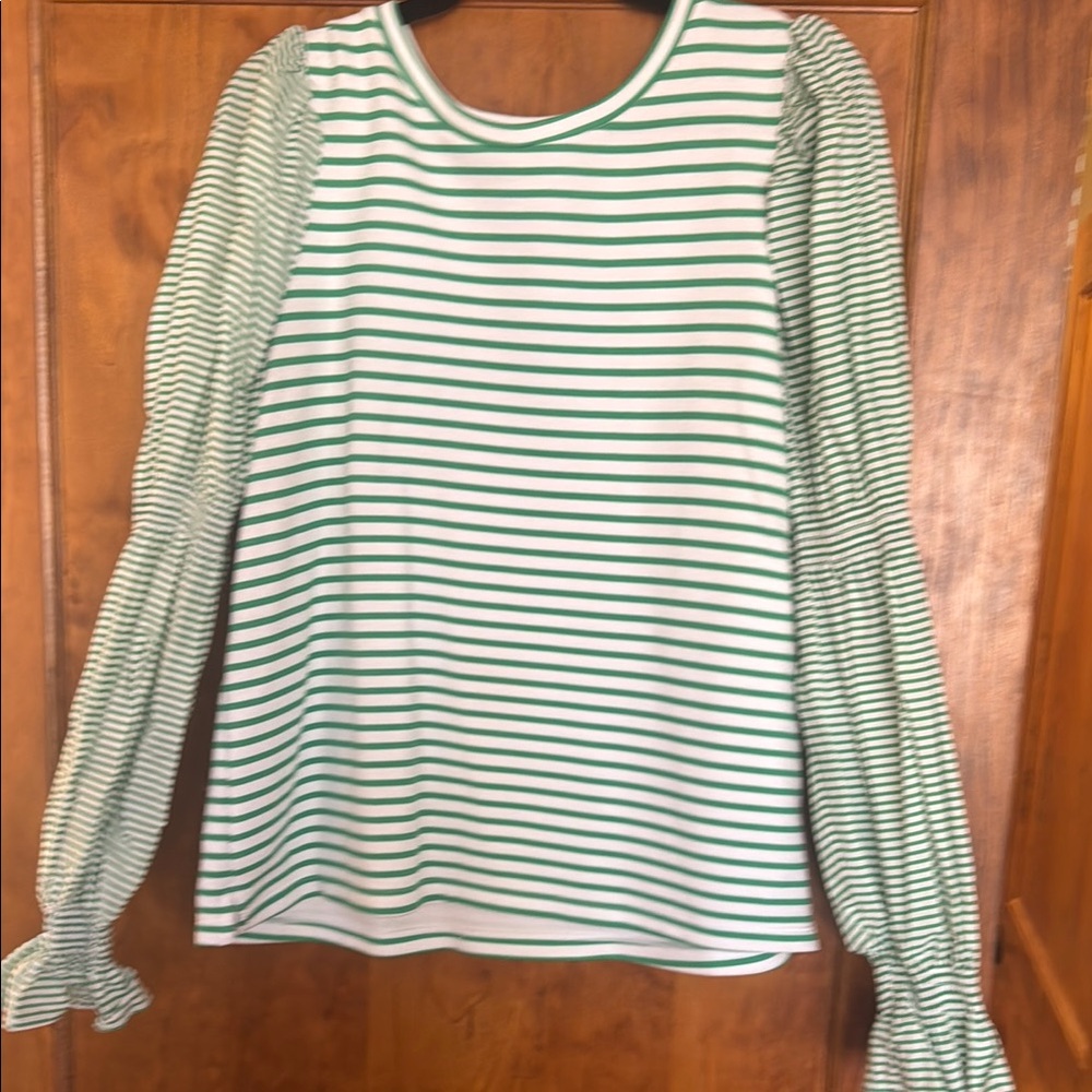 Addison Bay Green and White Striped Long Sleeve Top NWOT